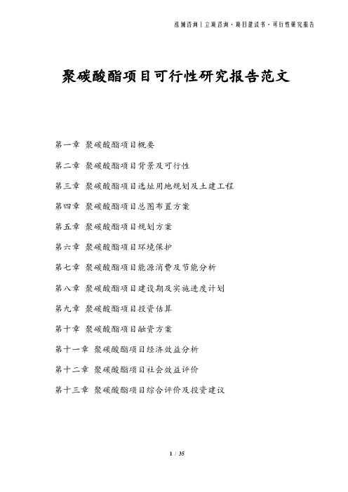 聚碳酸酯项目可行性研究报告范文