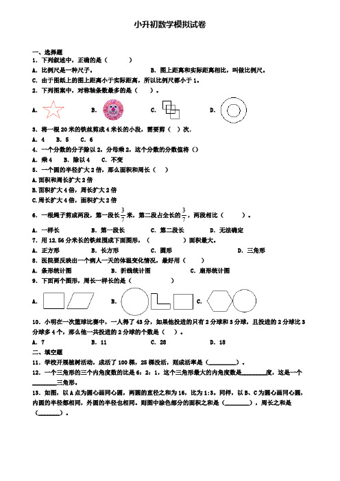 【数学5份合集】天津市河北区2019-2020学年数学小升初学业水平测试模拟试题