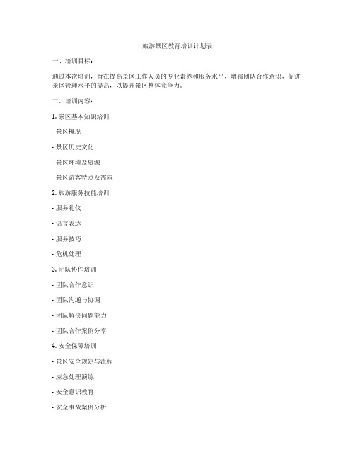 旅游景区教育培训计划表