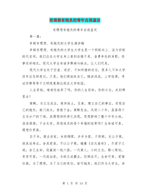 有理想有抱负的青年自我鉴定(完整版)