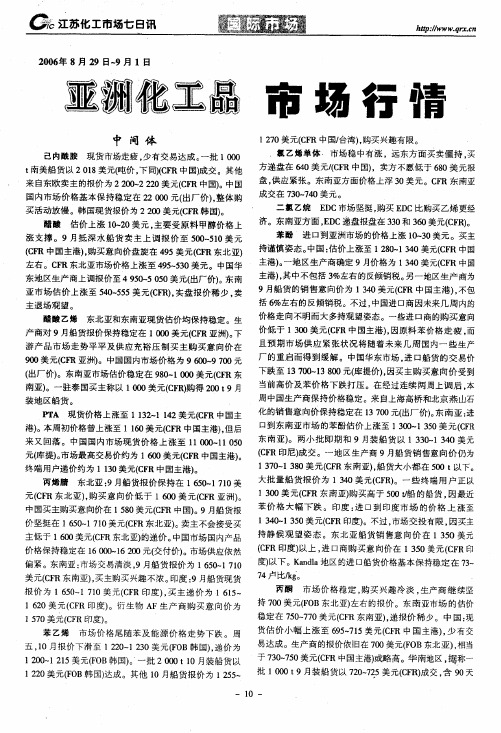 2006年8月29日～9月1日亚洲化工品市场行情