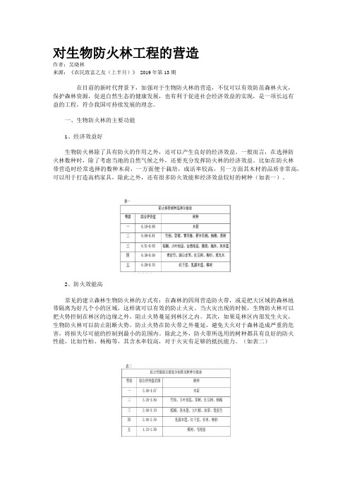 对生物防火林工程的营造
