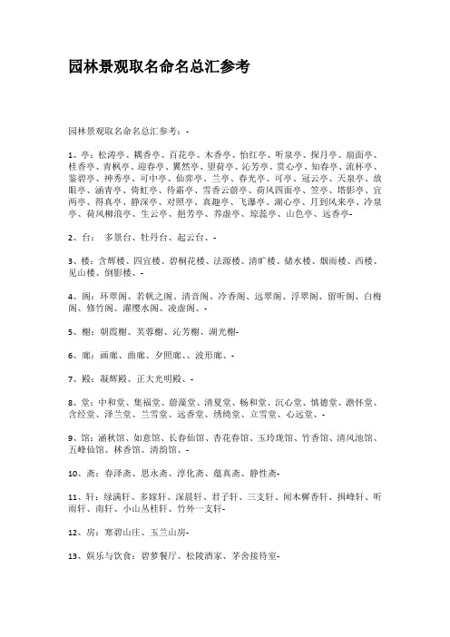 园林景观取名命名总汇参考