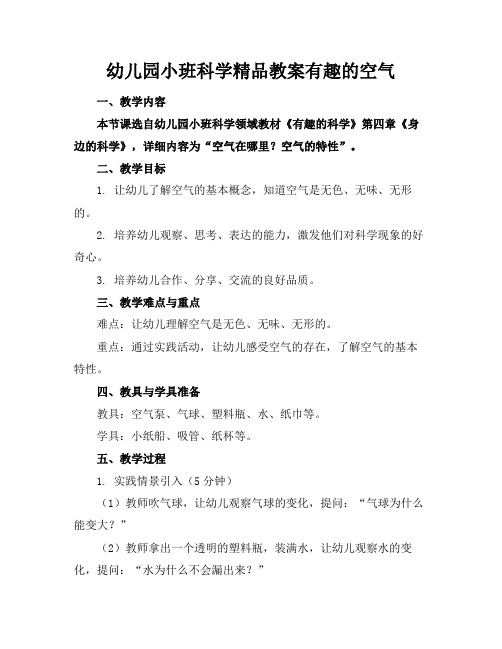 幼儿园小班科学精品教案有趣的空气