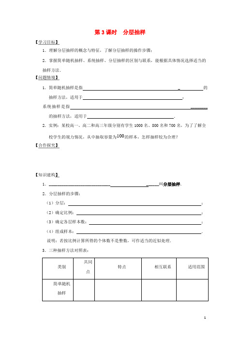 江苏省宿迁市高中数学第二章统计第3课时分层抽样导学案无答案苏教版必修320180207318