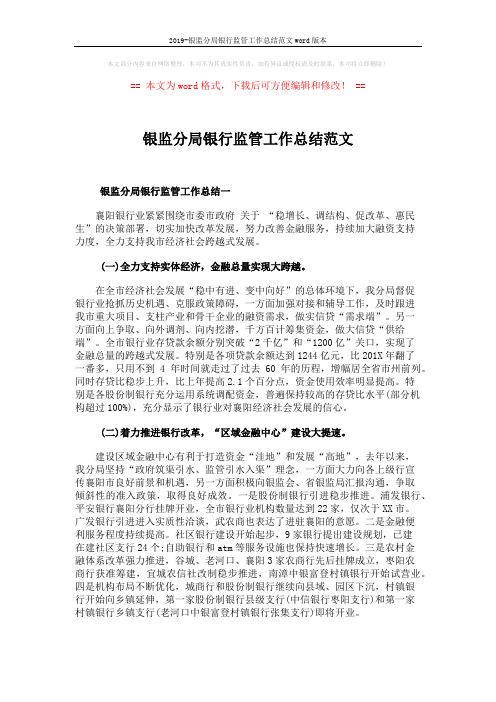 2019-银监分局银行监管工作总结范文word版本 (14页)