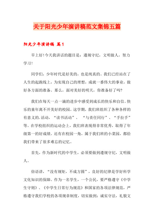 关于阳光少年演讲稿范文集锦五篇