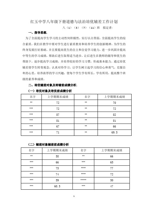 八年级下册道德与法治培优辅差工作计划