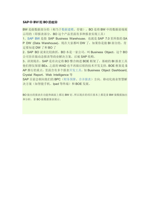 SAP中BW和BO的差异