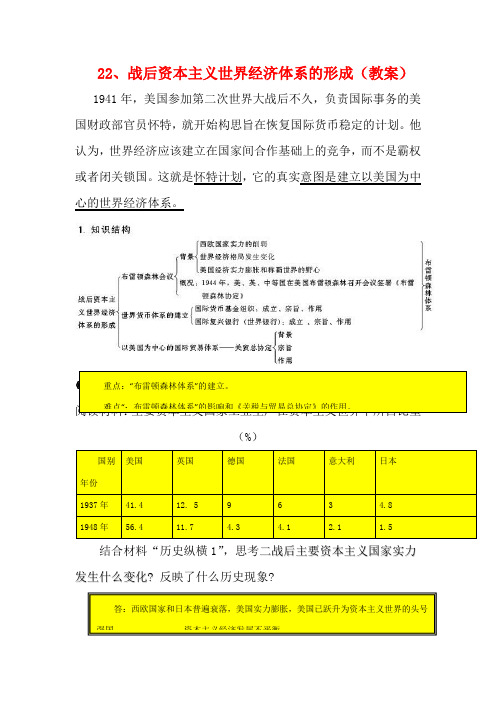 高中历史第八单元当今世界经济的全球化趋势第22课战后资本主义世界经济体系的形成教案