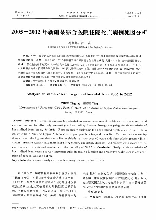2005-2012年新疆某综合医院住院死亡病例死因分析