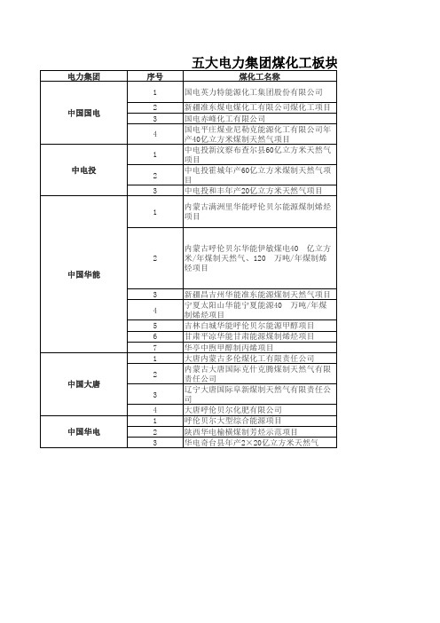 五大电力集团煤化工板块