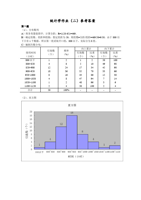 统计学作业(二)参考答案