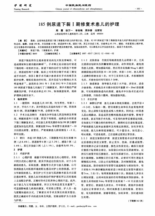 185例尿道下裂Ⅰ期修复术患儿的护理