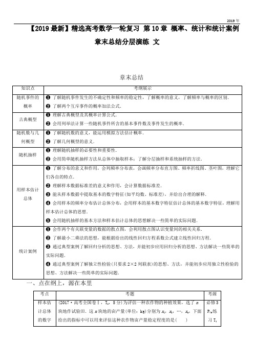 2020高考数学一轮复习 第10章 概率、统计和统计案例章末总结分层演练 文