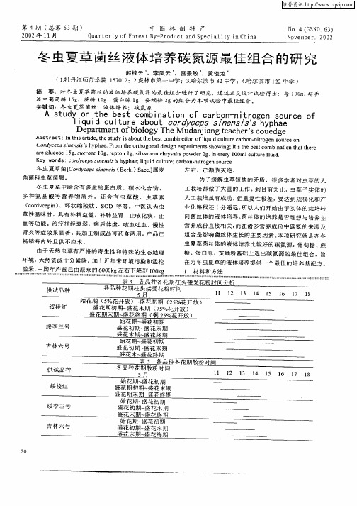 冬虫夏草菌丝液体培养碳氮源最佳组合的研究