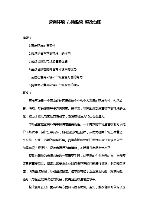 营商环境 市场监管 整改台账