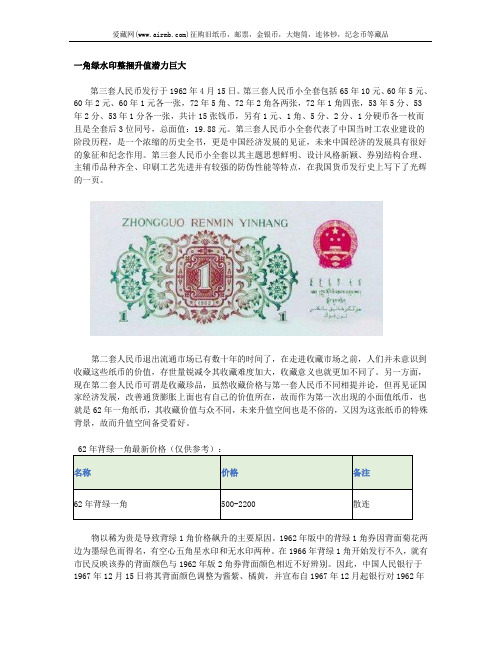 一角绿水印整捆升值潜力巨大