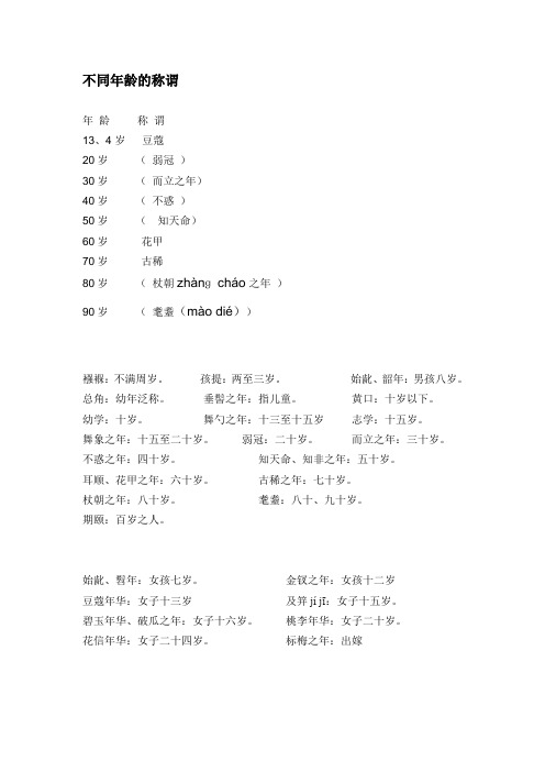 不同年龄的称谓