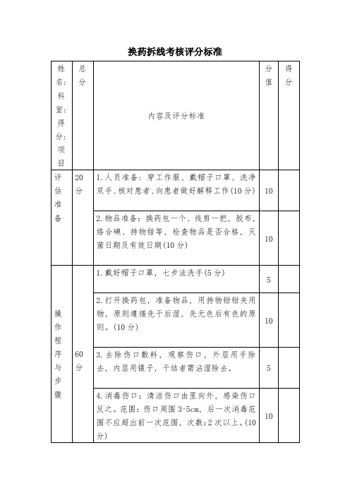 换药拆线评分标准