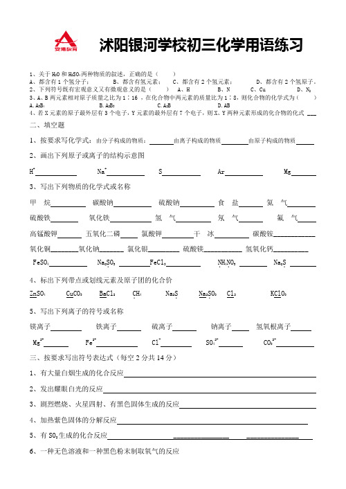 初三化学用语练习