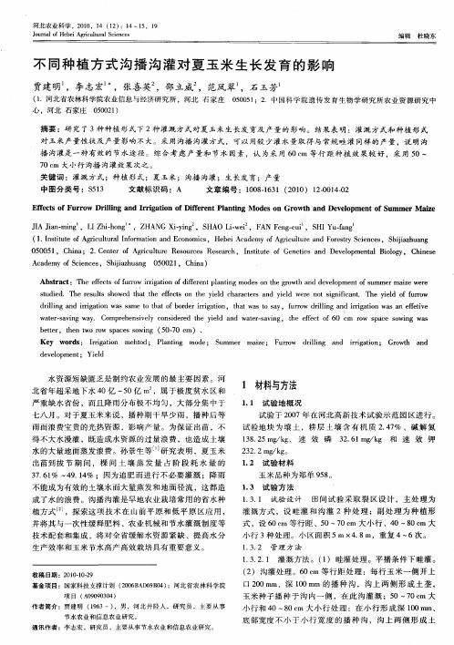 不同种植方式沟播沟灌对夏玉米生长发育的影响