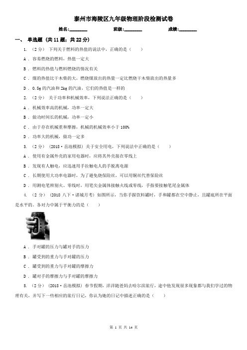 泰州市海陵区九年级物理阶段检测试卷