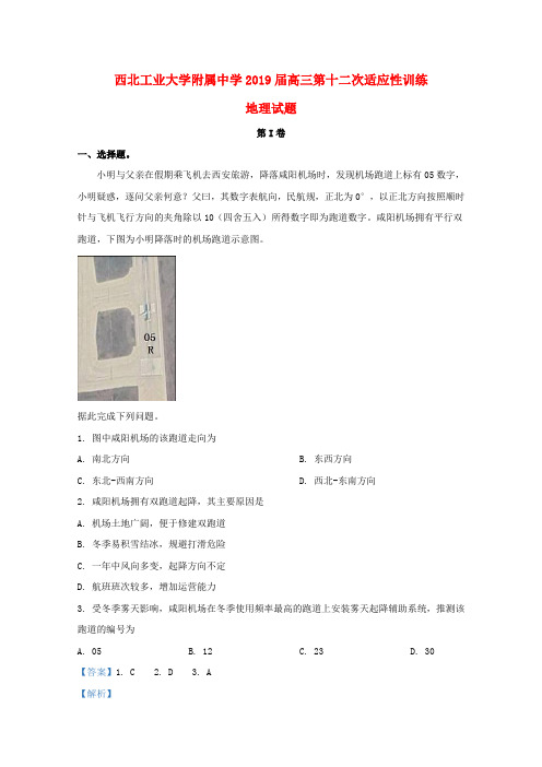 陕西省西北工业大学附属中学2019届高三地理第十二次适应性训练试题(含解析)