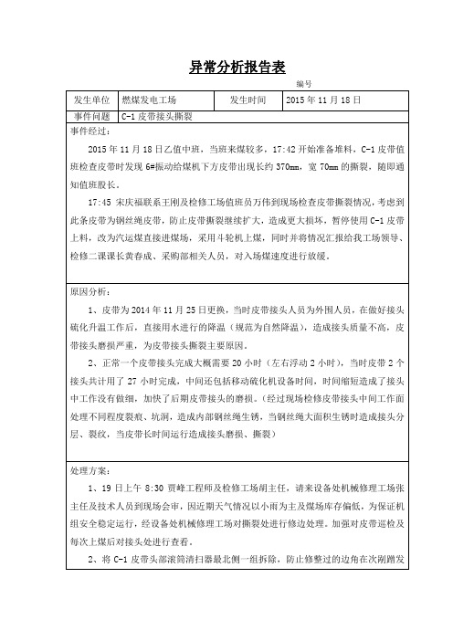 C-1皮带接头处撕裂分析报告表 2