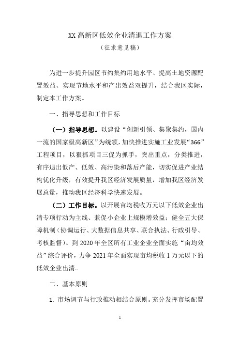 高新区低效企业清退工作方案(征求意见稿)【模板】