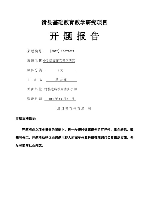 小学语文作文教学研究 课题开题报告 