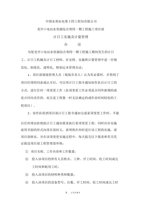 计日工管理办法