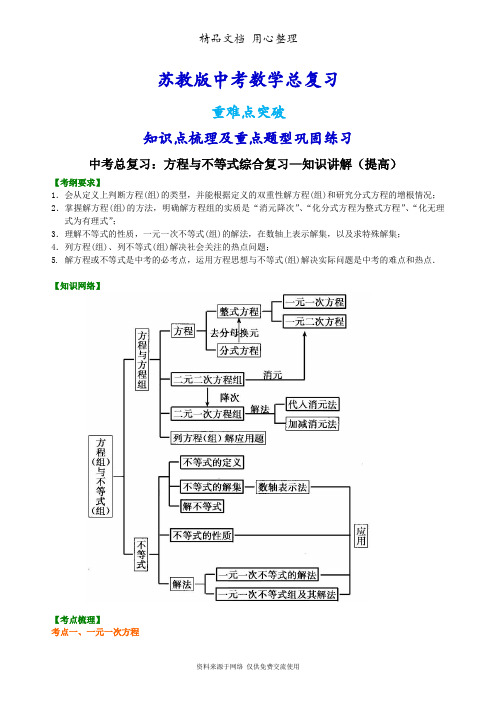 苏教版数学中考总复习[中考总复习：方程与不等式综合复习--知识点整理及重点题型梳理](提高) 