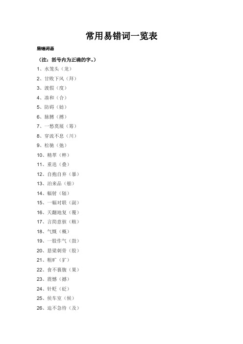 常用易错词一览表