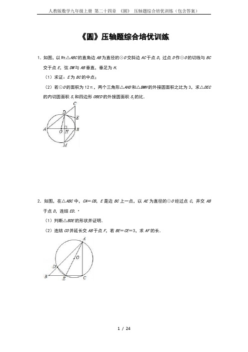 人教版数学九年级上册 第二十四章 《圆》 压轴题综合培优训练(包含答案)