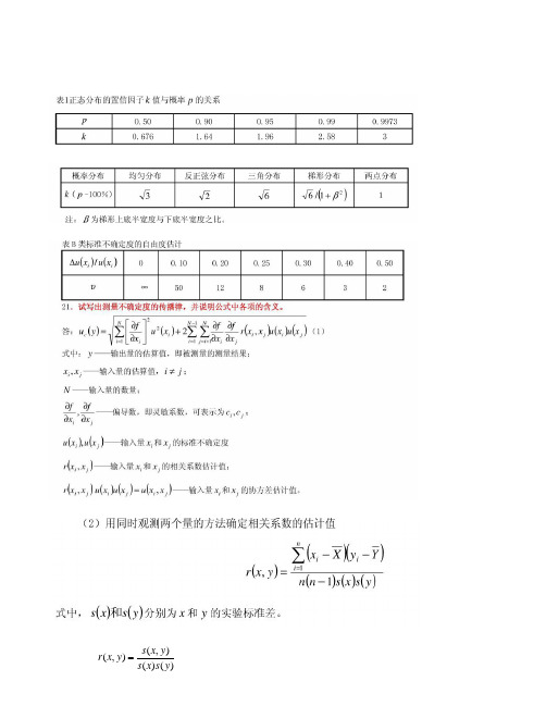 一级注册计量师考试相关公式大全