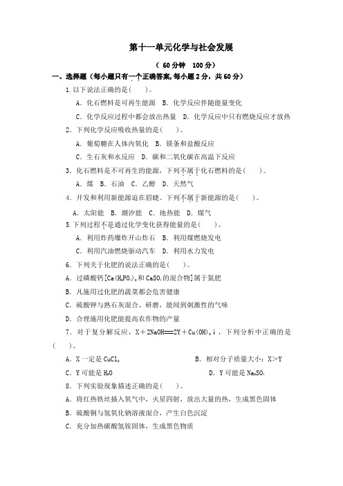 鲁教版化学九年级下册第十一单元与社会发展.docx
