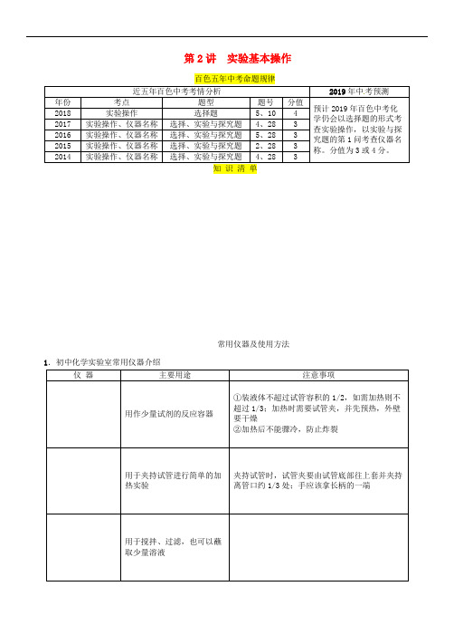 (百色专版)中考化学教材知识梳理篇第1单元走进化学世界第2讲实验基本操作(精讲)练习