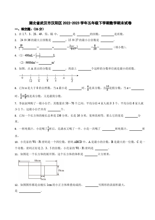 湖北省武汉市汉阳区2022-2023学年五年级下学期数学期末试卷