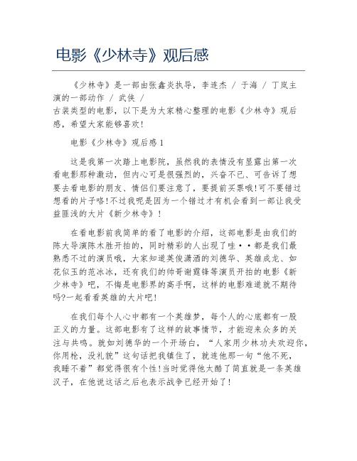 电影《少林寺》观后感