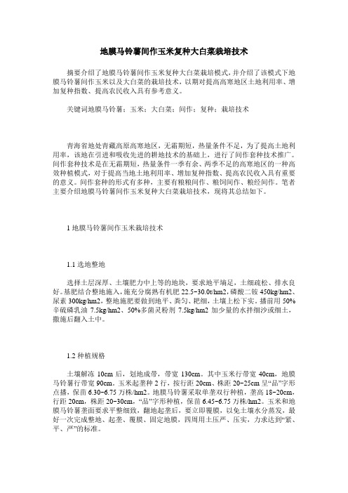 地膜马铃薯间作玉米复种大白菜栽培技术