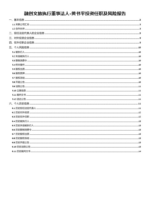 融创文旅执行董事法人-黄书平投资任职及风险报告