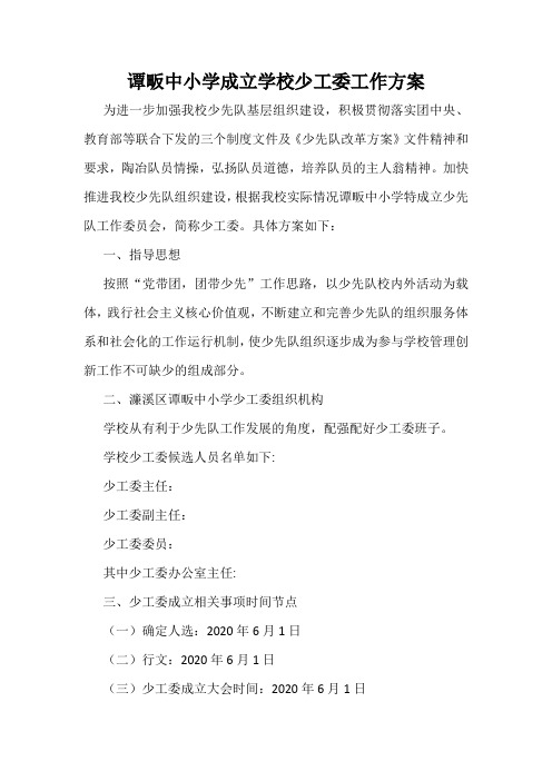 谭畈中小学成立学校少工委工作方案