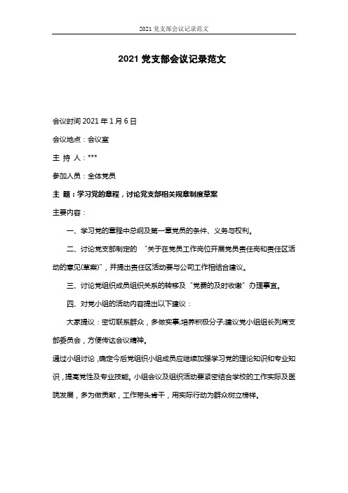 2021党支部会议记录范文