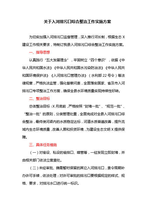 关于入河排污口综合整治工作实施方案