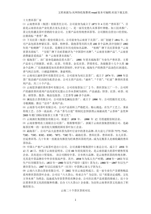 十大普洱茶厂家