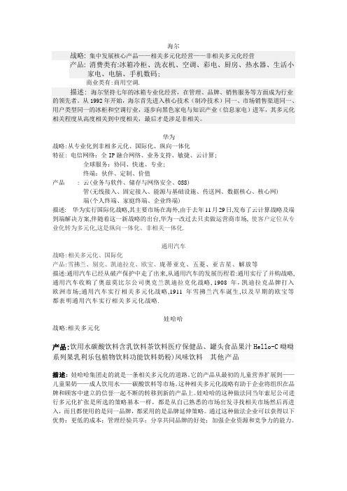 海尔等七大企业的非相关多元化战略分析