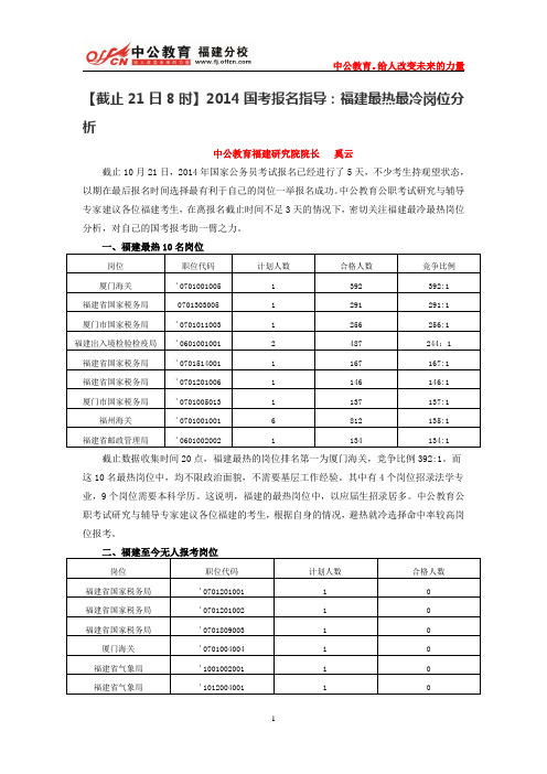 【截止21日8时】2014国考报名指导：福建最热最冷岗位分析