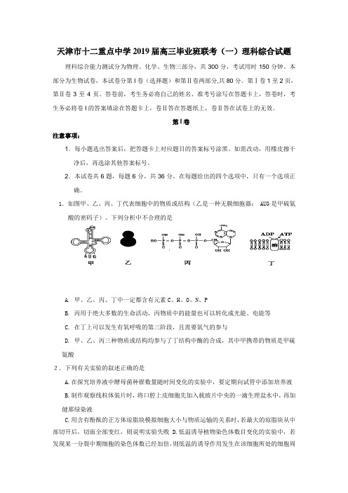 天津市十二重点中学2019届高三毕业班联考(一)理科综合试题