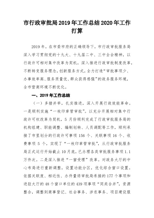 市行政审批局2019年工作总结2020年工作打算